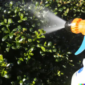 spraying a box hedge with washing up liquid